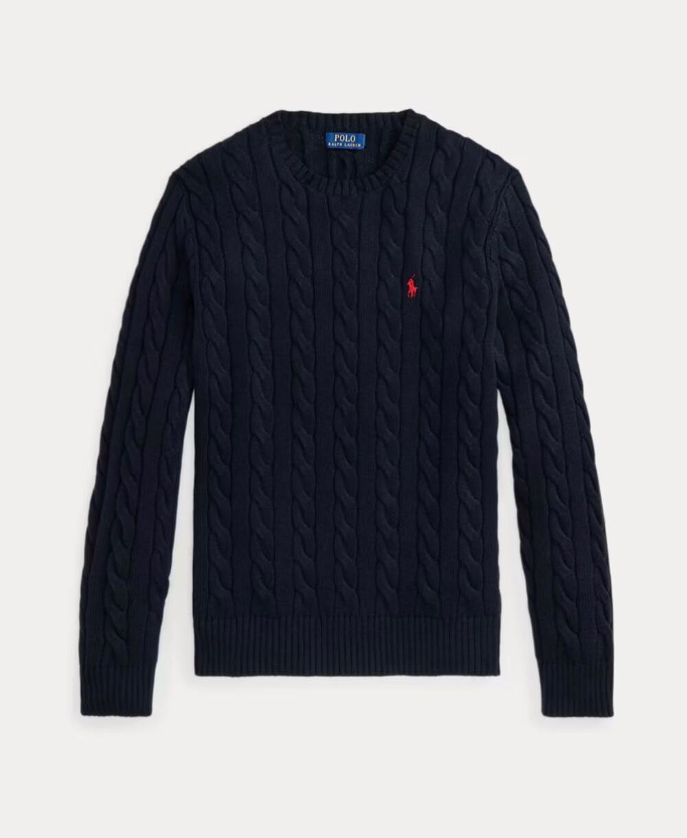 Polo Ralph Lauren Navy Cable Knit Crewneck Sweater Red Pony